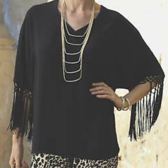 Midnight Velvet Tops - Midnight Velvet Black Fringe Blouse